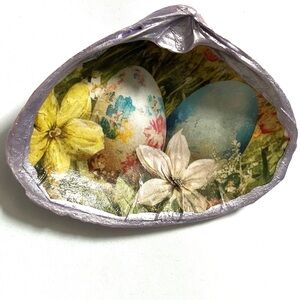 Handcrafted Easter Vintage Egg Shell Dish 4 inch Purple Metallic Decoupage